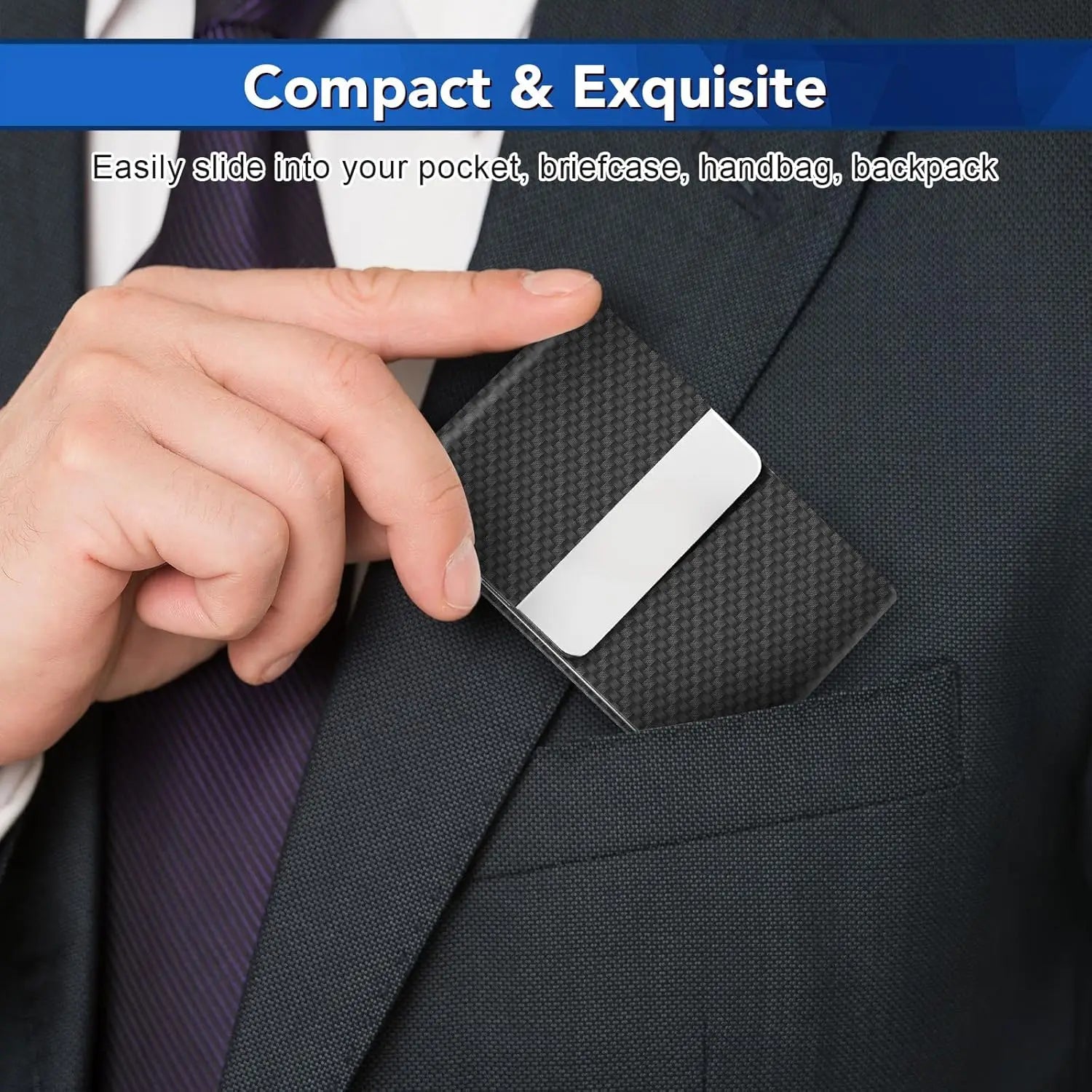 Business Card Holder PU Leather Business Card Case Name Cards Wallet Slim Metal Pocket Card Organizer Gifts for Men Women Office