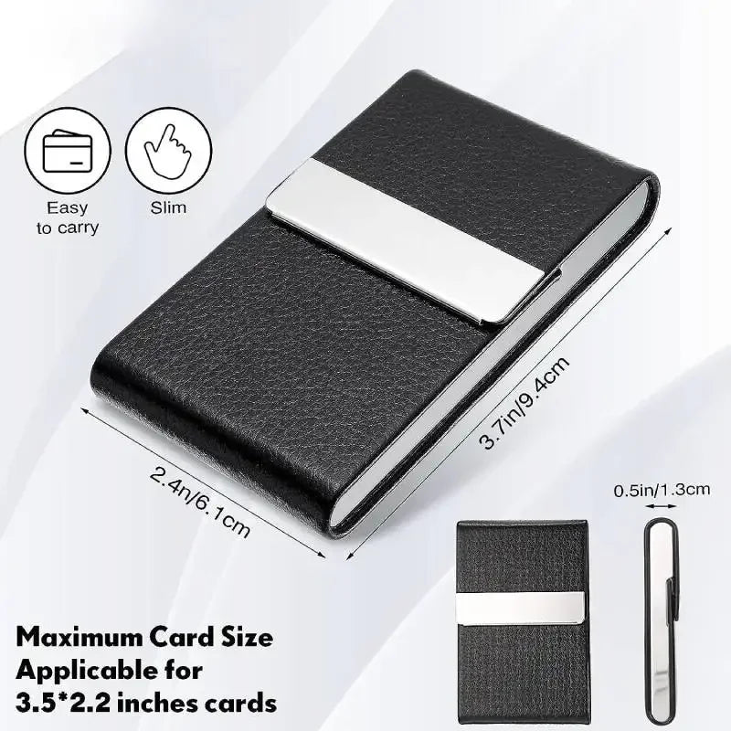 Business Card Holder PU Leather Business Card Case Name Cards Wallet Slim Metal Pocket Card Organizer Gifts for Men Women Office
